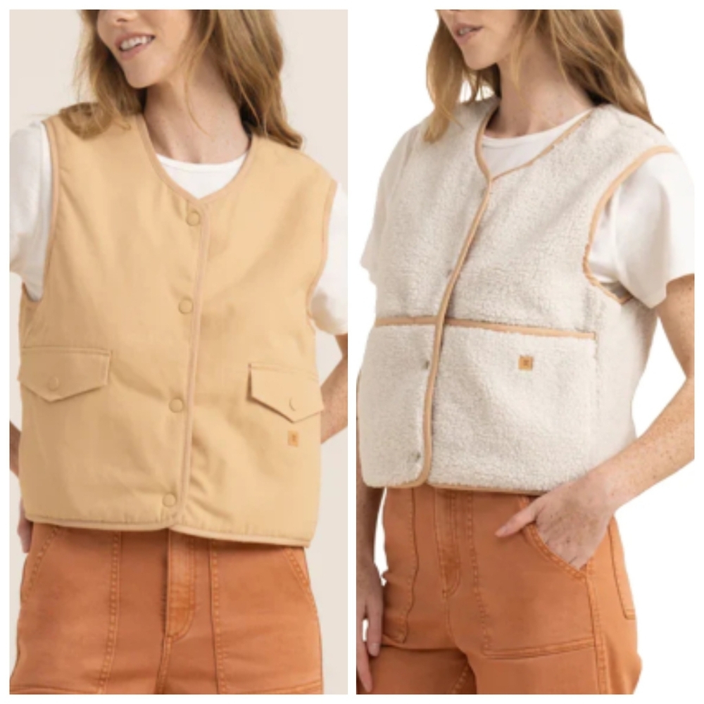 ROARK Women's Bandit Vest Small Brown Fleece Canvas Reversible Huckberry